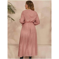 Plus Size Polka Dot Long Sleeves Lace Neck Maxi Dress