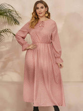 Plus Size Polka Dot Long Sleeves Lace Neck Maxi Dress US 12-14 / Pink