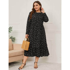 Plus Size Polka Dot Pleated Hem Smock Mesh Dress