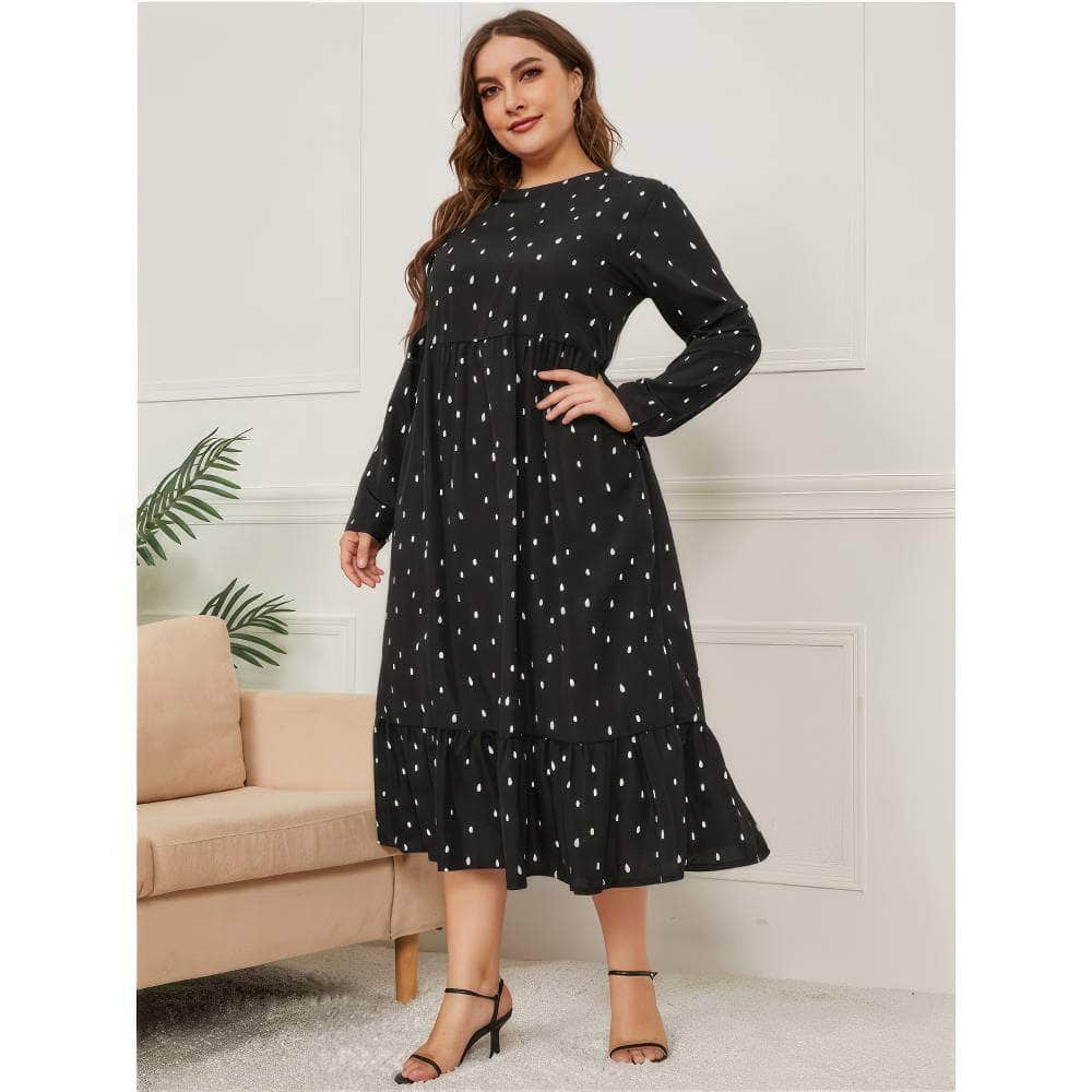 Plus Size Polka Dot Pleated Hem Smock Mesh Dress