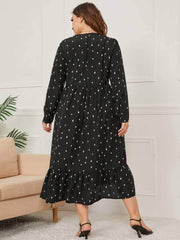 Plus Size Polka Dot Pleated Hem Smock Mesh Dress