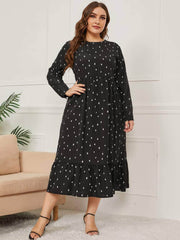 Plus Size Polka Dot Pleated Hem Smock Mesh Dress US 12-14 / Black