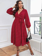 Plus Size Polka Dot Waist Sash Side Slit Dress US 12-14 / Red