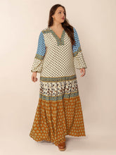 Plus Size Printed V-Neck Balloon Sleeve Maxi Dress Camel / 0XL