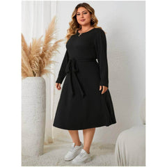 Plus Size Round Neck Belted Maxi Dress