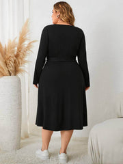 Plus Size Round Neck Belted Maxi Dress