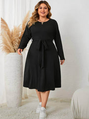 Plus Size Round Neck Belted Maxi Dress US 16-18 / Black
