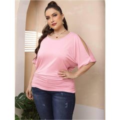 Plus Size Round Neck Cut Out Sleeves Ruched Top