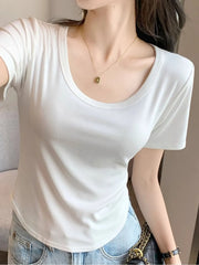 Plus Size Round Neck Short Sleeve T-Shirt White / M