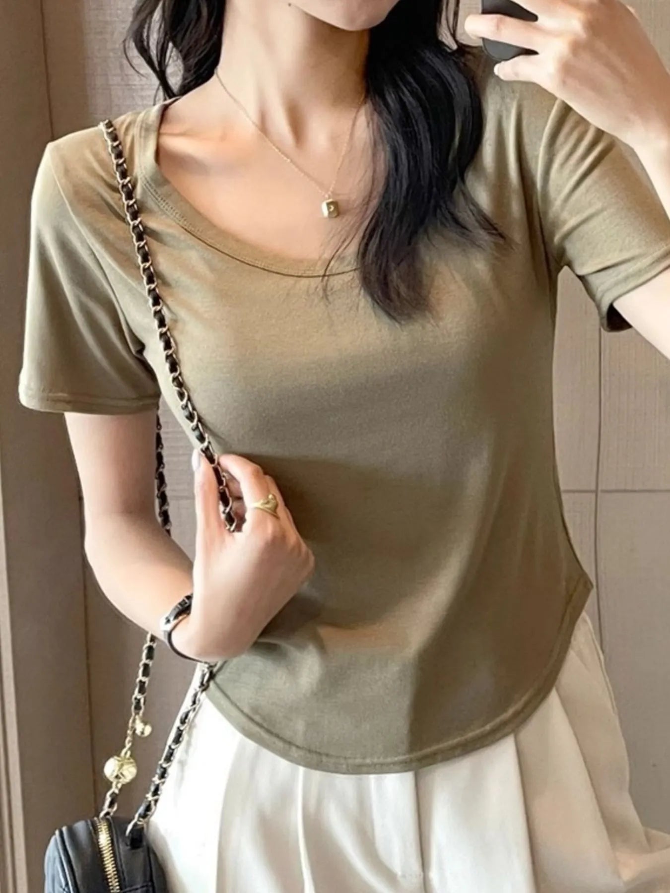 Plus Size Round Neck Short Sleeve T-Shirt Yellow-Green / M