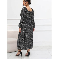 Plus Size Ruched Sleeves Square Neck Floral Print Dress