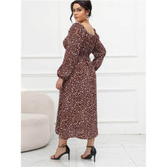 Plus Size Ruched Sleeves Square Neck Floral Print Dress