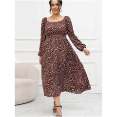 Plus Size Ruched Sleeves Square Neck Floral Print Dress