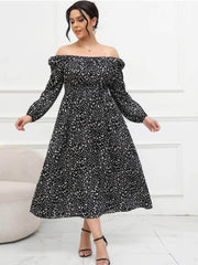 Plus Size Ruched Sleeves Square Neck Floral Print Dress US 16-18 / black