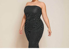 Plus Size Strapless Tubed Polka Dot Jumpsuit