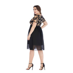 Plus Size Surplice Neck Floral Print Lace Mesh Midi Dress