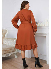 Plus Size Surplice Neck Pleated Hem Sash Waist Dress