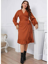 Plus Size Surplice Neck Pleated Hem Sash Waist Dress US 16-18 / Chocolate