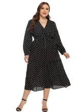 Plus Size Surplice Neck Polka Dot Mesh Dress US 16-18 / Black
