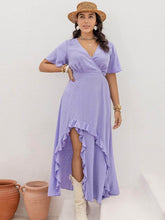 Plus Size Swiss Dot High-Low Surplice Dress Lavender / 0XL