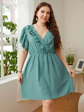 Plus Size Swiss Dot Ruffled Trim Butterfly Sleeves Dress US 4-6 / Green