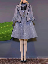 Plus Size Two-Piece Sequin Jacket High Waist Flared Dress US 16-18 / Silver