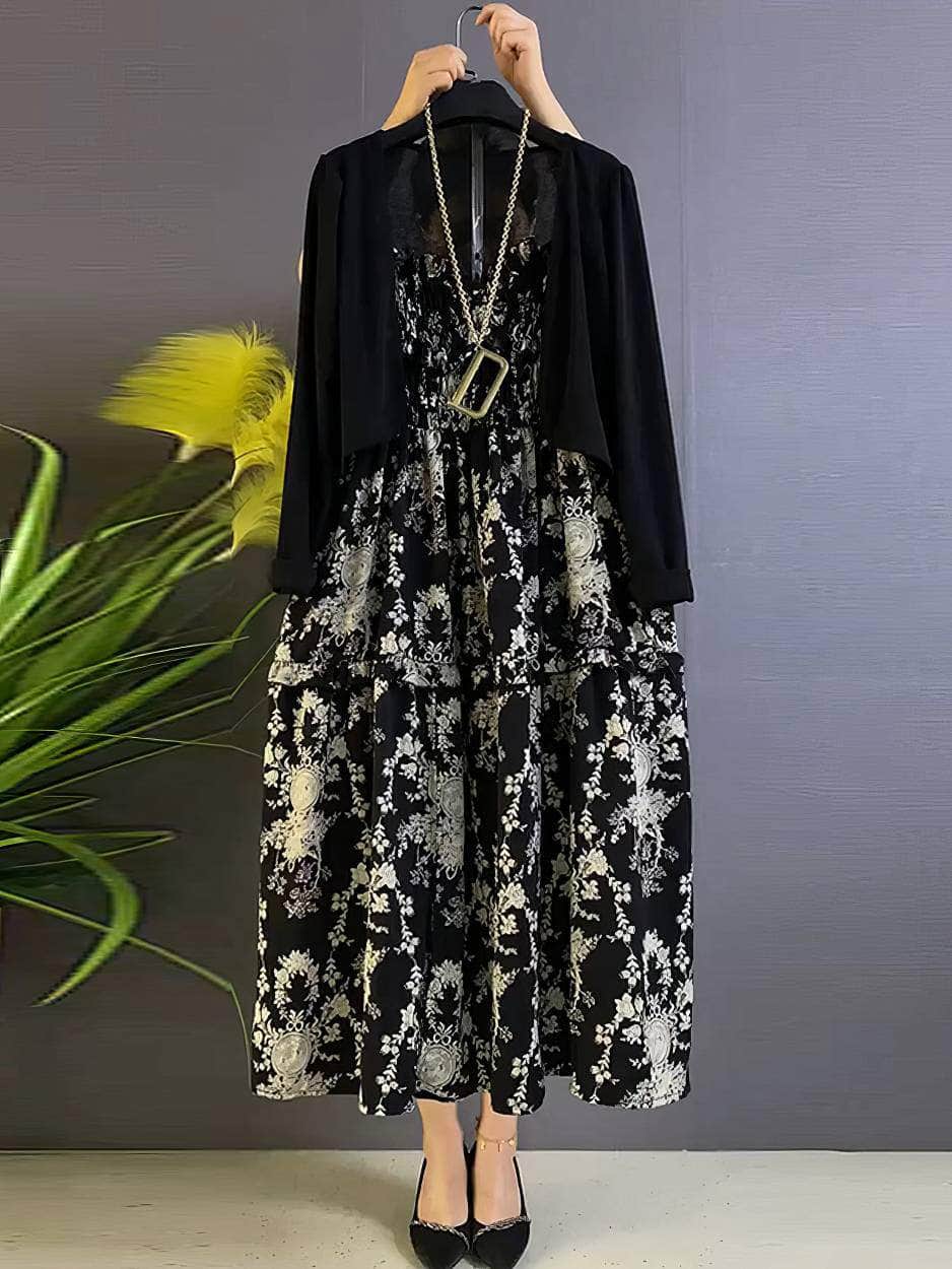 Plus Size Two Piece Spaghetti Strap Floral Print Maxi Dress