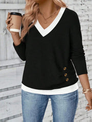 Plus Size V-Neck Contrast Trim T-Shirt