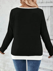 Plus Size V-Neck Contrast Trim T-Shirt