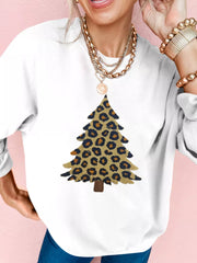 Plush Leopard Tree Patched Drop Shoulder Sweatshirt
