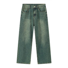 Pocketed Baggy Jeans Dark Green / L