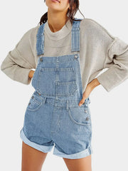Pocketed Square Neck Wide Strap Denim Overalls Light / S