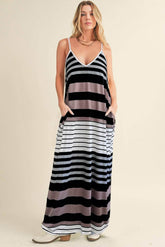 Pocketed Striped V-Neck Sleeveless Cami Dress Stripe / S