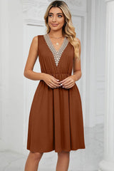 Pocketed V-Neck Wide Strap Dress Caramel / S