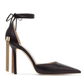 Pointed Toe Ankle Strap Fringe Heels EU 33 / Black / 6.5CM