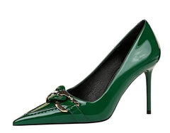 Pointed Toe Metal Embellished Stilettos EU 33 / Green / 9.5CM