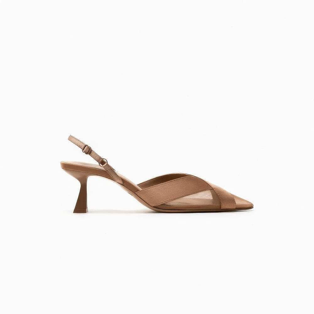 Pointy Toe Mesh Detailed Slingback Sandal Heels