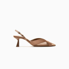 Pointy Toe Mesh Detailed Slingback Sandal Heels