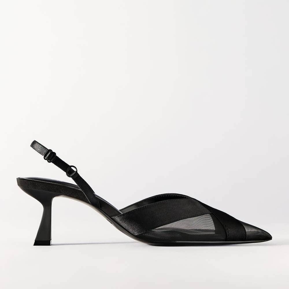 Pointy Toe Mesh Detailed Slingback Sandal Heels