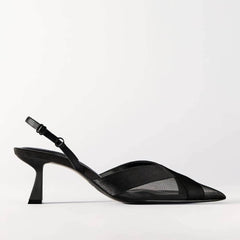 Pointy Toe Mesh Detailed Slingback Sandal Heels