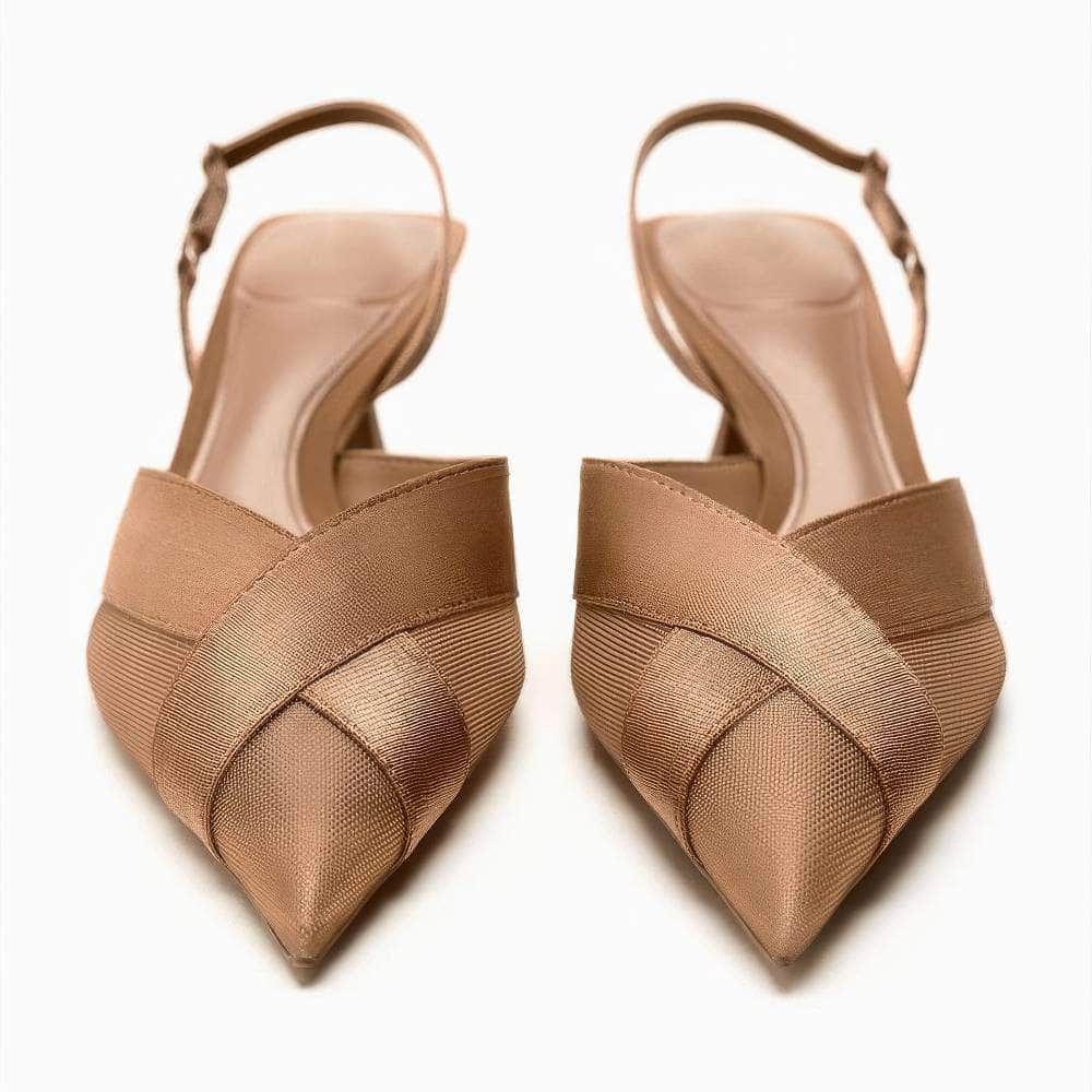 Pointy Toe Mesh Detailed Slingback Sandal Heels