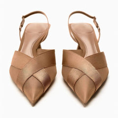 Pointy Toe Mesh Detailed Slingback Sandal Heels