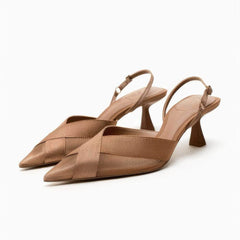 Pointy Toe Mesh Detailed Slingback Sandal Heels EU 33 / Brown