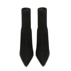 Pointy Toe Metal Bead Studded Suede Boots