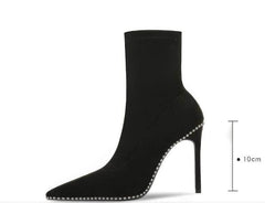 Pointy Toe Metal Bead Studded Suede Boots
