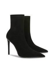 Pointy Toe Metal Bead Studded Suede Boots EU 33 / Black / 8CM