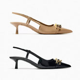 Pointy Toe Metal Decorated Slingback Sandal Heels