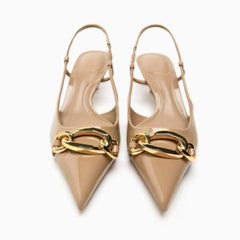 Pointy Toe Metal Decorated Slingback Sandal Heels