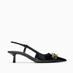 Pointy Toe Metal Decorated Slingback Sandal Heels