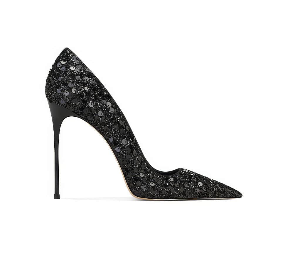 Pointy Toe Sequin Detailed Stiletto Heels EU 33 / Black / 6CM
